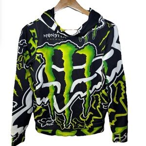 Fox Racing Monster Energy Pullover Hoodie Small Black Green VTG Y2K Grail